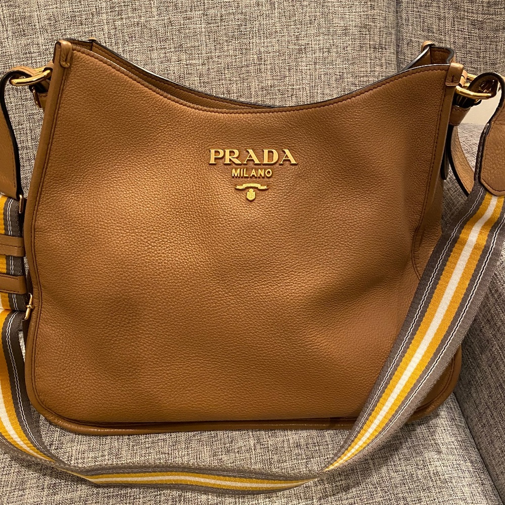 Prada Large Daino Camel Tan Leather Hobo Shoulder Bag